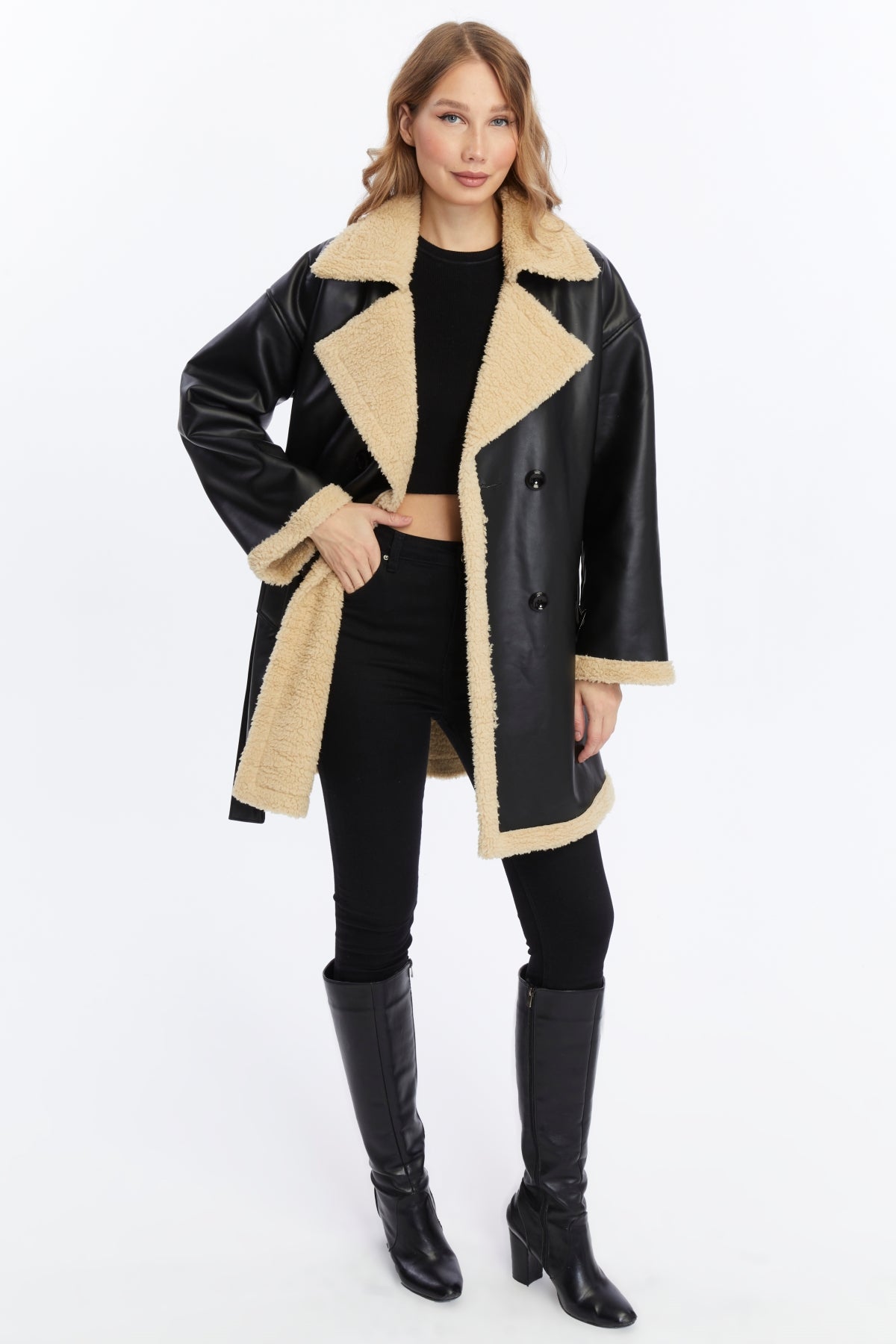 İçi Kürklü Deri Mont