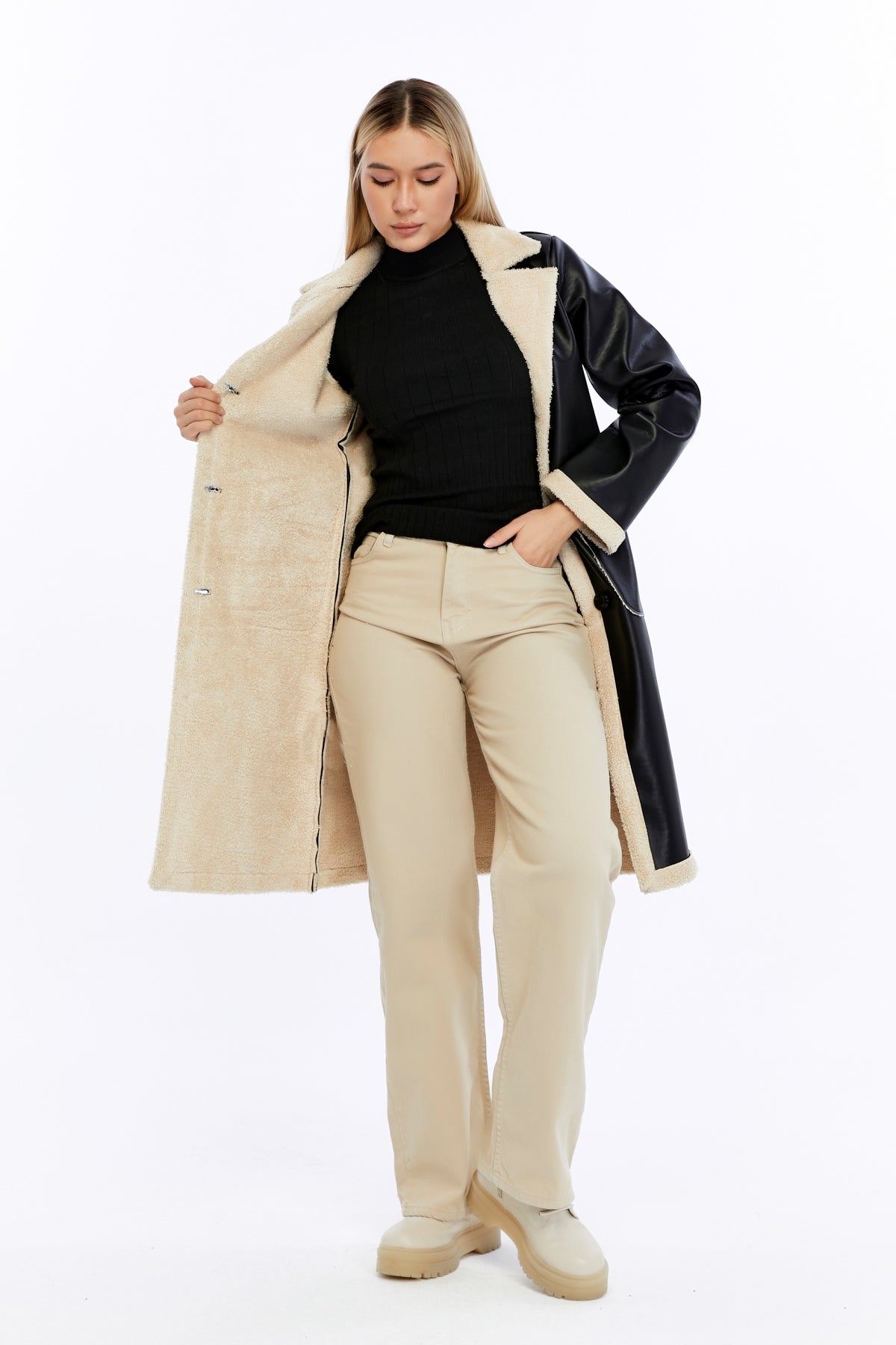 Kürklü Deri Uzun Kaban&Mont